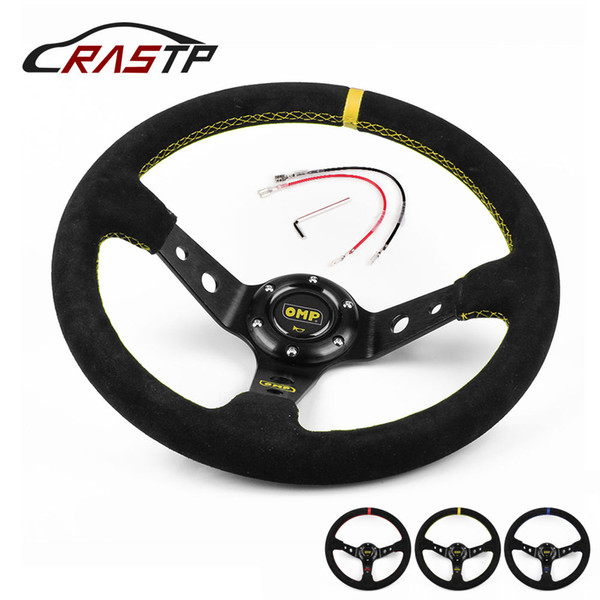 RASTP - Hot Selling Stormcar 350mm/ 14inch OMP Deep Corn Drifting Steering Wheel Suede Leather Steering wheels RS-STW011