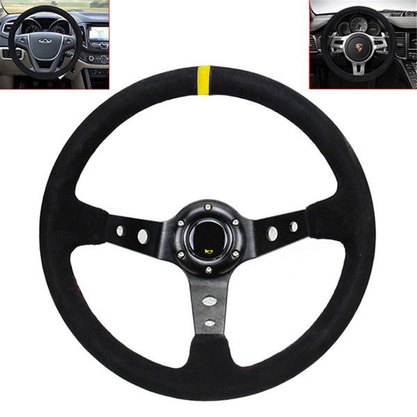 14 Inch Racing Car Steering Wheel Universal 350mm Deep Dish Steering Wheel with Suede Leather Cover CIA_104