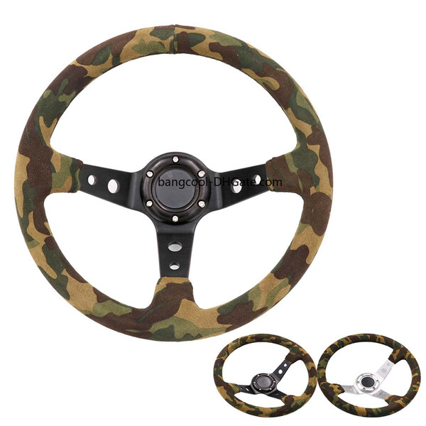 JDM Style New 14inch Camo Suede Leather Steering Wheel Racing Deep Dish Drift Sport Steering Wheels