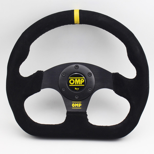 Suede Black 13inch Flat Game OMP Steering Wheel Racing Rally Drift Sport Steering Wheel With OMP Horn Button