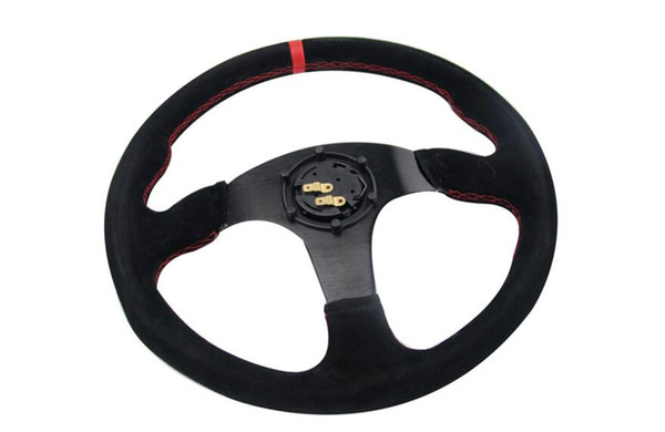 NEW 14inch 350mm Suede Leather Flat Rack Corn Drifting Steering Wheel with black box