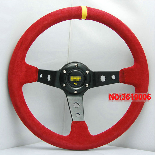 Universal 350mm/14inch Deep Dished Sport Racing Black Suede Leather Alloy Car Steering Wheel Car Styling