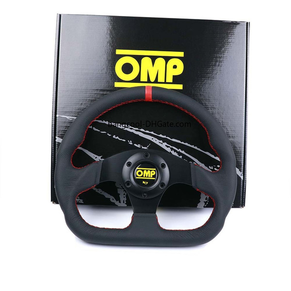 Racing 13inch OMP Genuine Leather Yellow Ring Steering Wheel Flat Game Steering Wheel