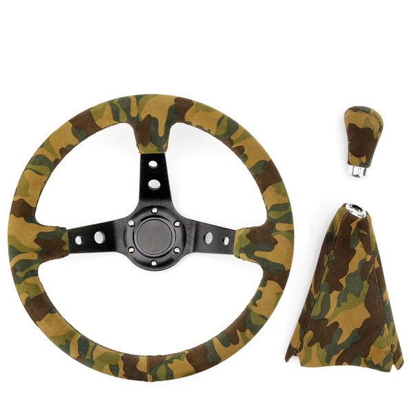 Car universal modified 14-inch camouflage steering wheel gear shifter gear set racing combination set for all cars