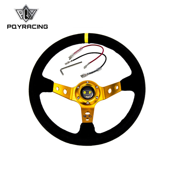 NEW GOLD Steering wheel 14inch 350mm OMP Deep Corn Drifting Steering Wheel / Suede Leather Steering wheel PQY-SW21G