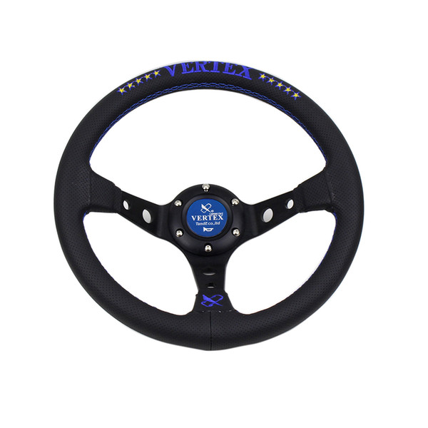 Universal Red Blue Vertex Steering Wheel 330mm Leather Deep Dish Car Racing Performance Tuning Sports Steering Wheel