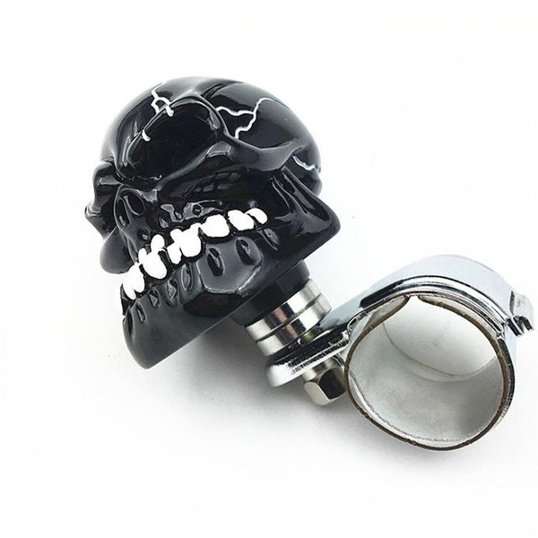 Car Skull Head 8 ball Style Steering Wheel Knob Silver Tone Handle ( Color: Black )