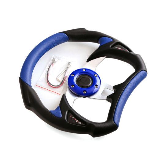 Universal Blue PU Leather Racing Car Steering Wheel Stitching Sport F1 JDM Dossy