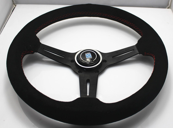 HOT 2017 Universal car modification 14 inch matte leather racing ND steering wheel 350MM high quality free shipping