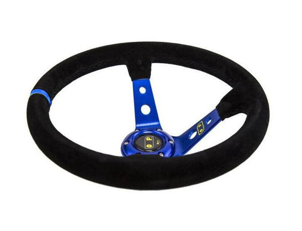 car Blue Steering wheel 14inch 350mm OMP Deep Corn Drifting Steering Wheel / Suede Leather Steering Wheels