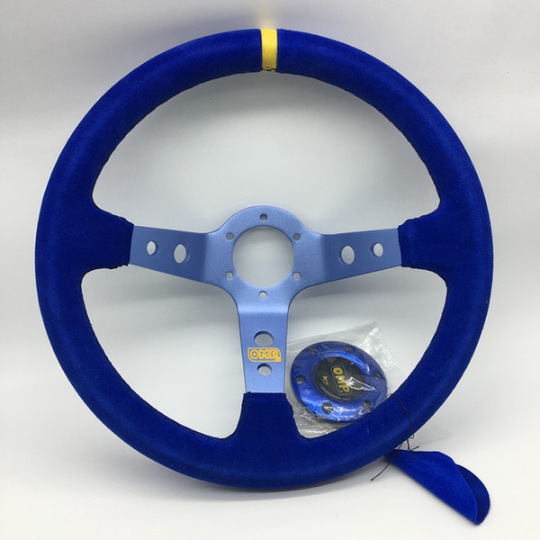 14inch 350mm Racing Car OMP Style Steering Wheel Racing Car Steering Wheel OMP Suede Leather Deep Corn Drifting Steering Wheels