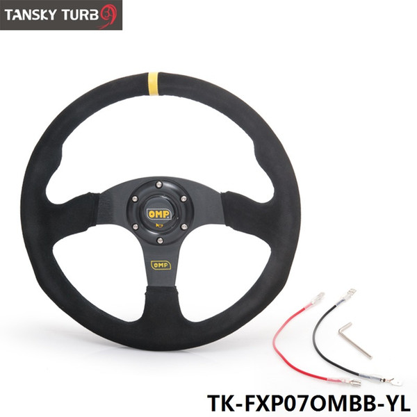 Tanksy - New 14inch 350mm OMP Racing Steering Wheel Auto Steering Wheel Suede leather Steering Wheel TK-FXP07OMBB-YL