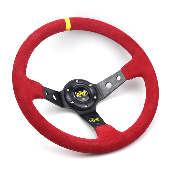 Red Suede OMP Racing Steering Wheel 350mm 14 inch Deep Go-cart Sport Steering Wheel