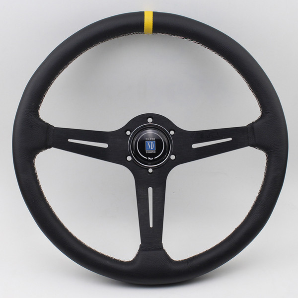 Universal 15inch 380mm Racing Steering Wheel Black Flat Leather Sport Steering Wheel