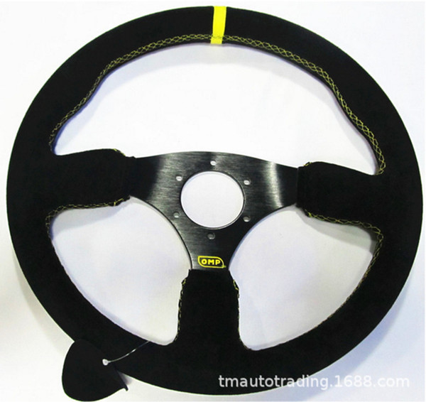 Real suede Leather 350mm 14'' Universal Flat Car Racing Sport OMP Steering Wheel