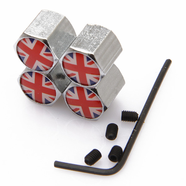 Lockable British flag Anti-Theft Dust Cap Tire valve caps With Car Logo Badges Emblems British flag With Retail Box SZYX-0021