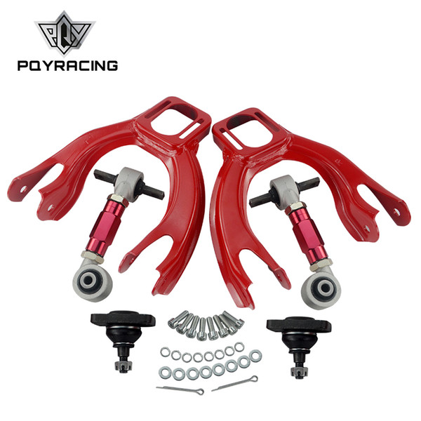 PQY - FOR HONDA CIVIC 92-95/INTEGRA FRONT UPPER CONTROL ARM TUBE CAMBER KIT + 92-00 Adjustable Rear Camber Arms RED PQY-9872+9851