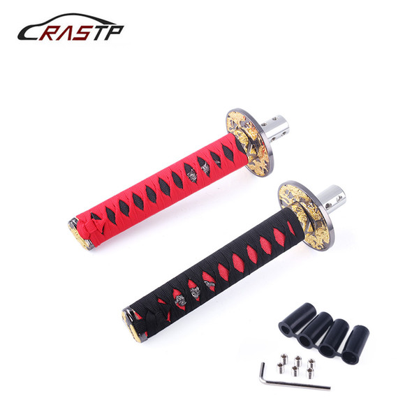 RASTP-New Arrived Short Samurai Sword Shift Knob Shifter 200mm Metal Katana Manual Shift Knob Black+Red RS-SFN025