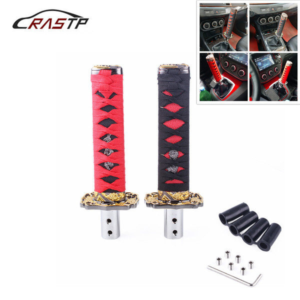 RASTP-Racing Short Samurai Black+Red Sword Shift Knob 150mm Metal Katana Shifter Knob for Universal Car RS-SFN025