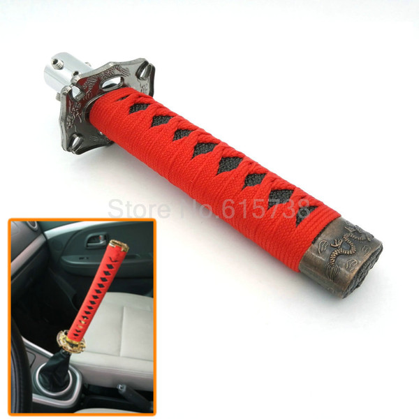 Universal JDM 15cm JDM Samurai Sword Shift Knob Shifter Katana Metal Weighted Sport With 12mm Hole Red +Black