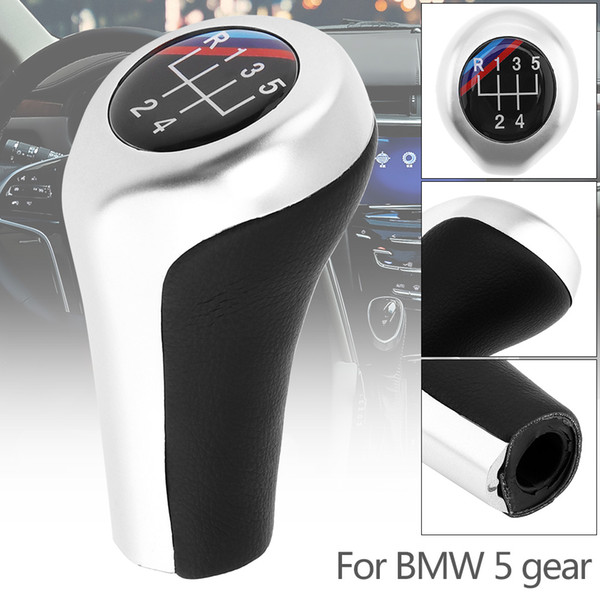 ABS Plastic + Leather Chrome Silver Car Manual Gear Shift Handball Knob For BMW 1 3 5 6 Series / 5 Gear Models CIA_309