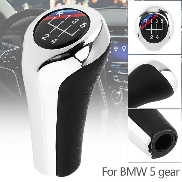 ABS Plastic + Leather Chrome Silver Manual Car Gear Shift HandBall Knob for BMW 1 3 5 6 Series / 5 Gear Models CIA_305