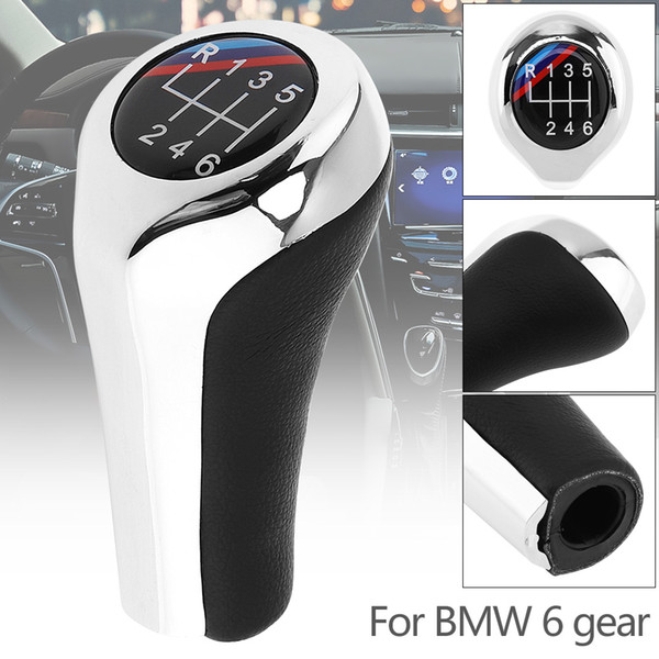 ABS Plastic + Leather Chrome Silver Manual Car Gear Shift HandBall Knob for BMW 1 3 5 6 Series / 6 Gear Models CIA_304