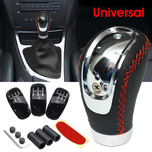 1 Set 5 Speed 6 Speed Manual Car Gear Shift Knob Shifter Lever Handle Stick Universal Black PU Leather