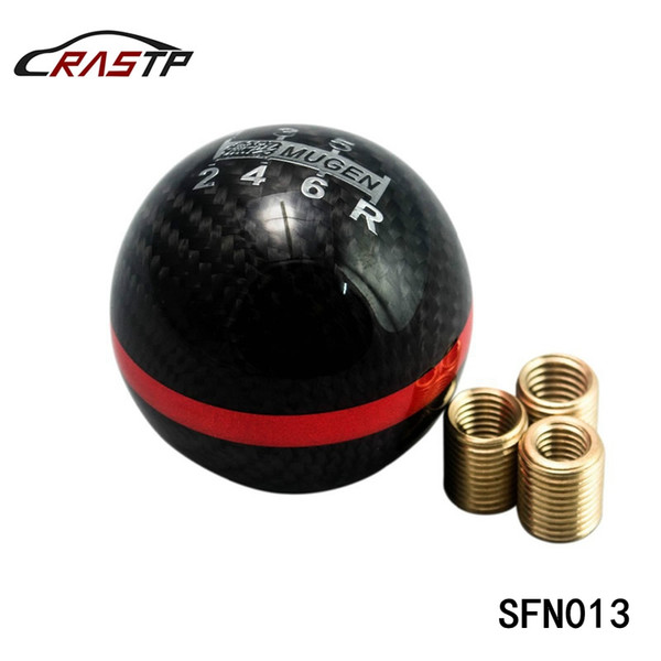 RASTP - Mugen Ball Type 5 / 6 Speed Racing Gear Shift knob Black Carbon Fiber with Red Line RS-SFN013