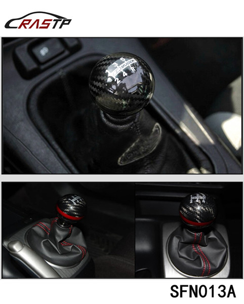 RASTP - Mugen Power 6 Speed Racing Gear Shift knob Black Carbon Fiber with Red Line LS-SFN013A