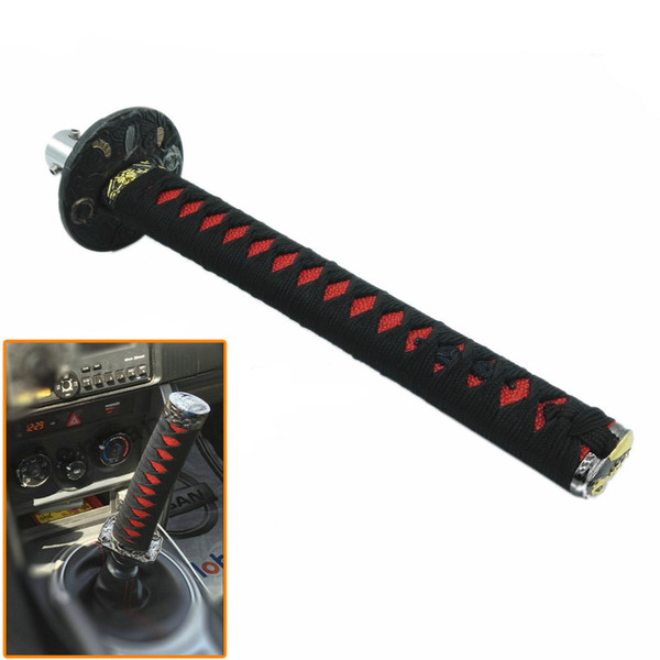 265mm Black+Red JDM Samurai Sword Shift Knob Shifter Katana Metal Weighted Sport With Adapter