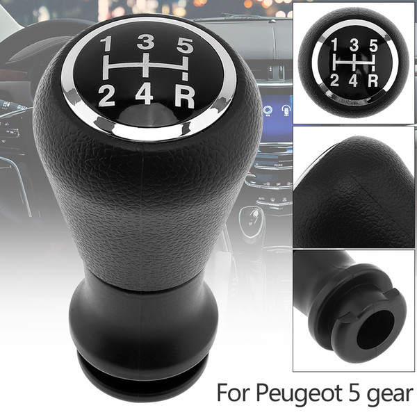 5 Speed ABS Plastic + Leather Chrome Manual Gear Shift Handball Knob for CITROEN C1 C3 C4 Series / PEUGEOT 5 Gear Models CIA_30L