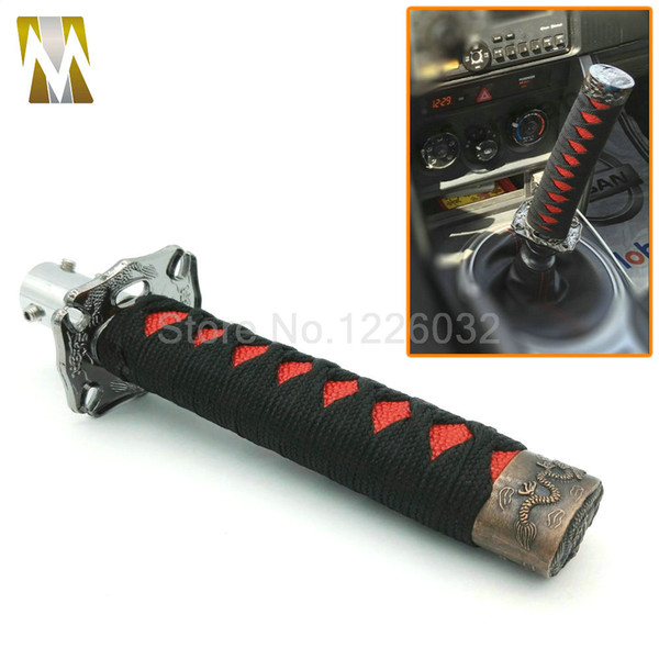 Universal JDM 150MM Short Samurai Sword Shift Knob Shifter Metal Weighted Sport Katana Shift Knob With 4 Adapter Black+Red