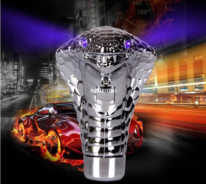 Manual Transmission Silver Cobra gear stick lever Shift Knob for Sport Racing Car auto with Blue LED Eyes Snake Shifter