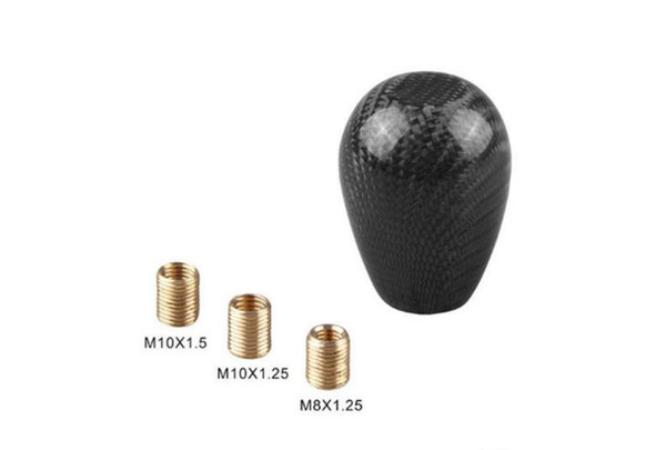 Gear Shift Knob Universal Car With 3 Adapter Shifter Lever Round Ball Shape Carbon Fiber Oval Type Black