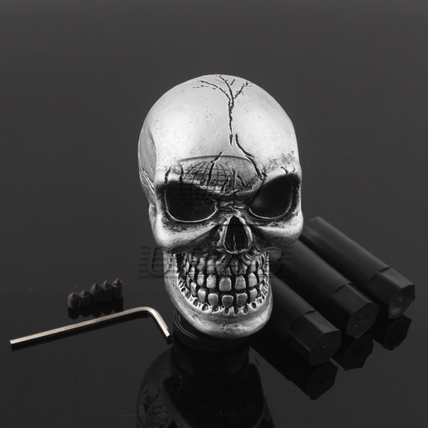 Universal Manual Car Gear Stick Shifter Knob Shift Lever Carved Skull Silver New