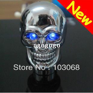 Blue LED Chrome Skull Universal Car Truck Motor Manual Gear Shift Knob Rod New