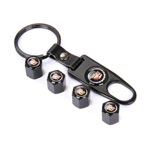 4Pcs/Lot Black Universal Wheel Tire Valve Stem Air Caps Covers with Keychain Accessories Decoration for Cadillac