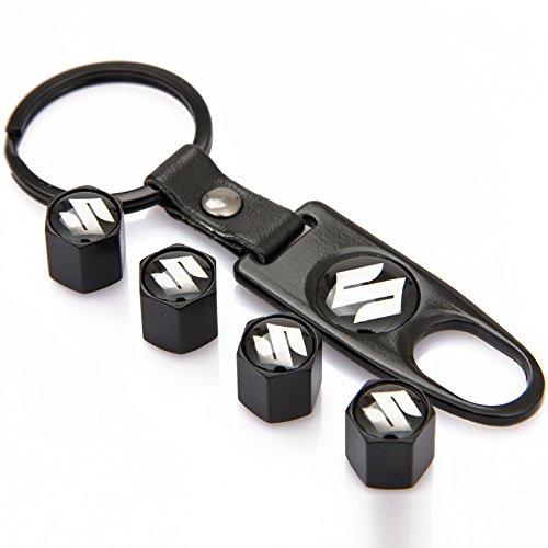 4Pcs/Lot Black Universal Wheel Tire Valve Stem Air Caps Covers with Keychain Accessories Decoration for Suzuki