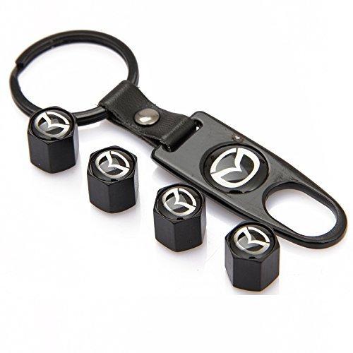 4Pcs/Lot Black Universal Wheel Tire Valve Stem Air Caps Covers with Keychain Accessories Decoration for Mazda