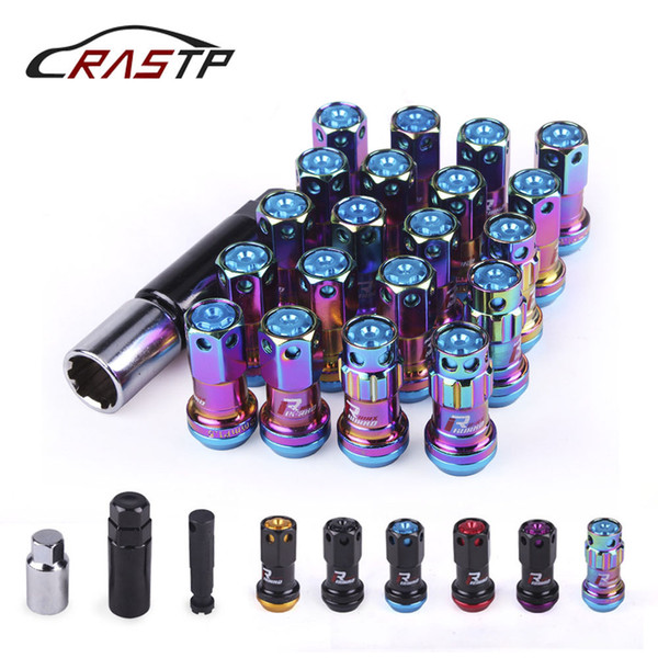 RASTP-20pcs/set Wheel Lug Nuts M12x1.5/1.25 R40 Style 44mm Racing Composite Lock Lug Nuts with Security Key RS-LN046