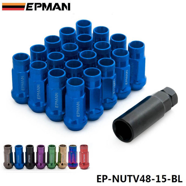 EPMAN MT V48 Auto Steel Acorn Rim Extended Open End Wheel Racing Lug Nuts With One Key M12X1.5 20pcs EP-NUTV48-15