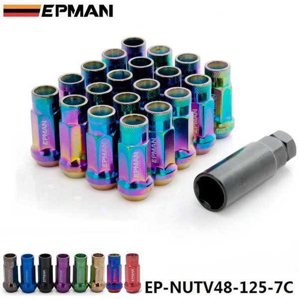 EPMAN MT V48 Auto Steel Acorn Rim Extended Open End Wheel Racing Lug Nuts With One Key M12X1.25 20pcs EP-NUTV48-125