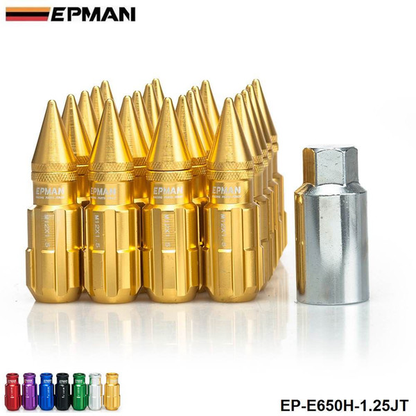 EPMAN Racing Aluminum Lock Lug Nuts With Spikes 20pcs 12x1.25 W/Key Universal Fit For Honda Civic Toyota EP-E650H-1.25JT