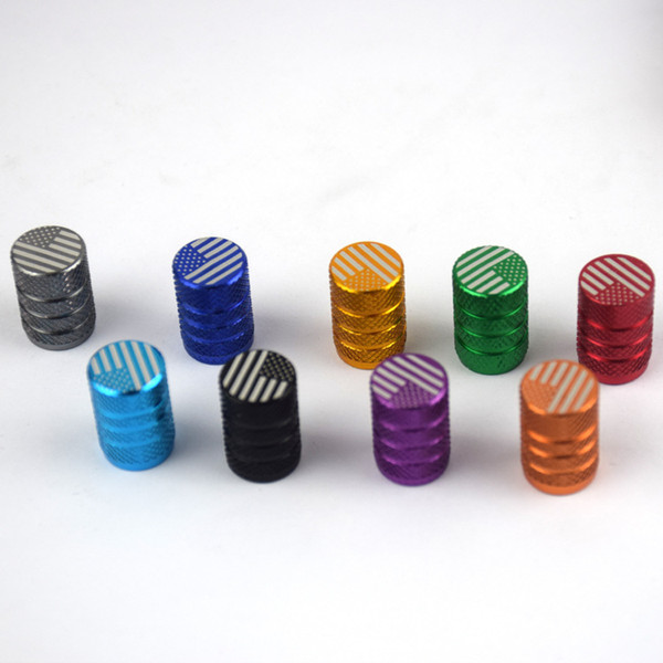 9 colors American Flags Tire Valve Cap Car Accessories Seiko Aluminum Alloy Colorful Tire Rround Shape Dust Cap 1 Set 4 PCS