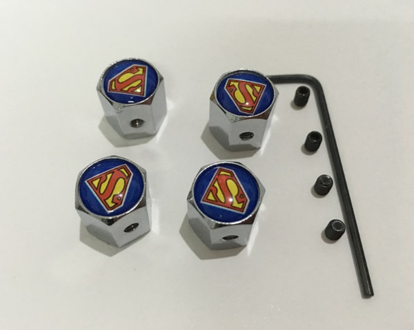 4pcs/set superman pattern Metal Anti-theft Style Car Wheel Tire Valves Tyre Dust Caps for all car