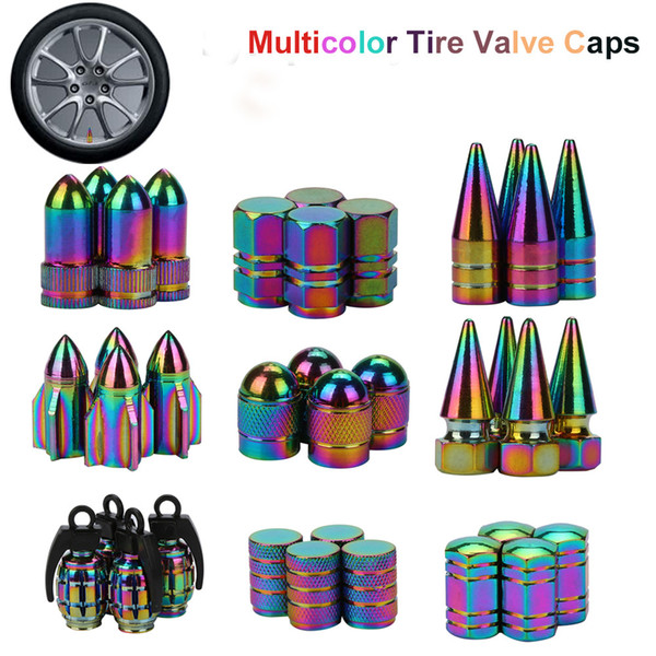 Wheel Stem Cap Neon lights Color Aluminum Car tire valve caps Bullet Grenade design Car Truck Air Port Cover Tire Rim Valve 4PCS