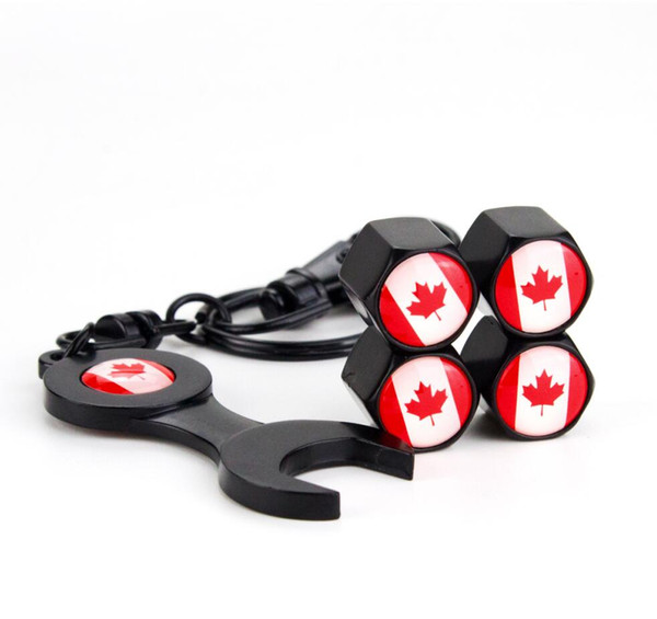 Ribbon Panda 5.0 2.0T Canada Flag WRC Black Spanner & Tire valve caps wheel Tyre dust air cover Nozzle Car Styling