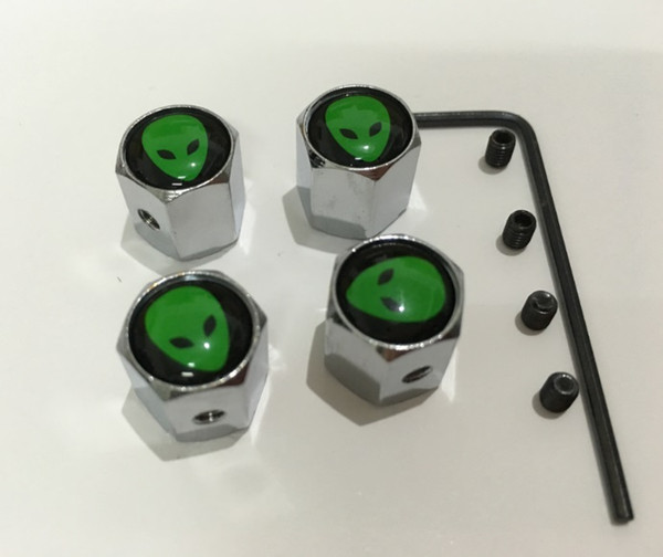 4pcs/set the cute ET green face pattern Metal Anti-theft Style Car Wheel Tire Valves Tyre Dust Caps for all car