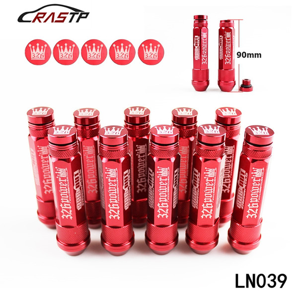 RASTP - M12X1.5 20Pcs/Set 326 Power Racing Red Alloy Aluminum 90MM Wheel Lug Nut with Crown Caps RS-LN039